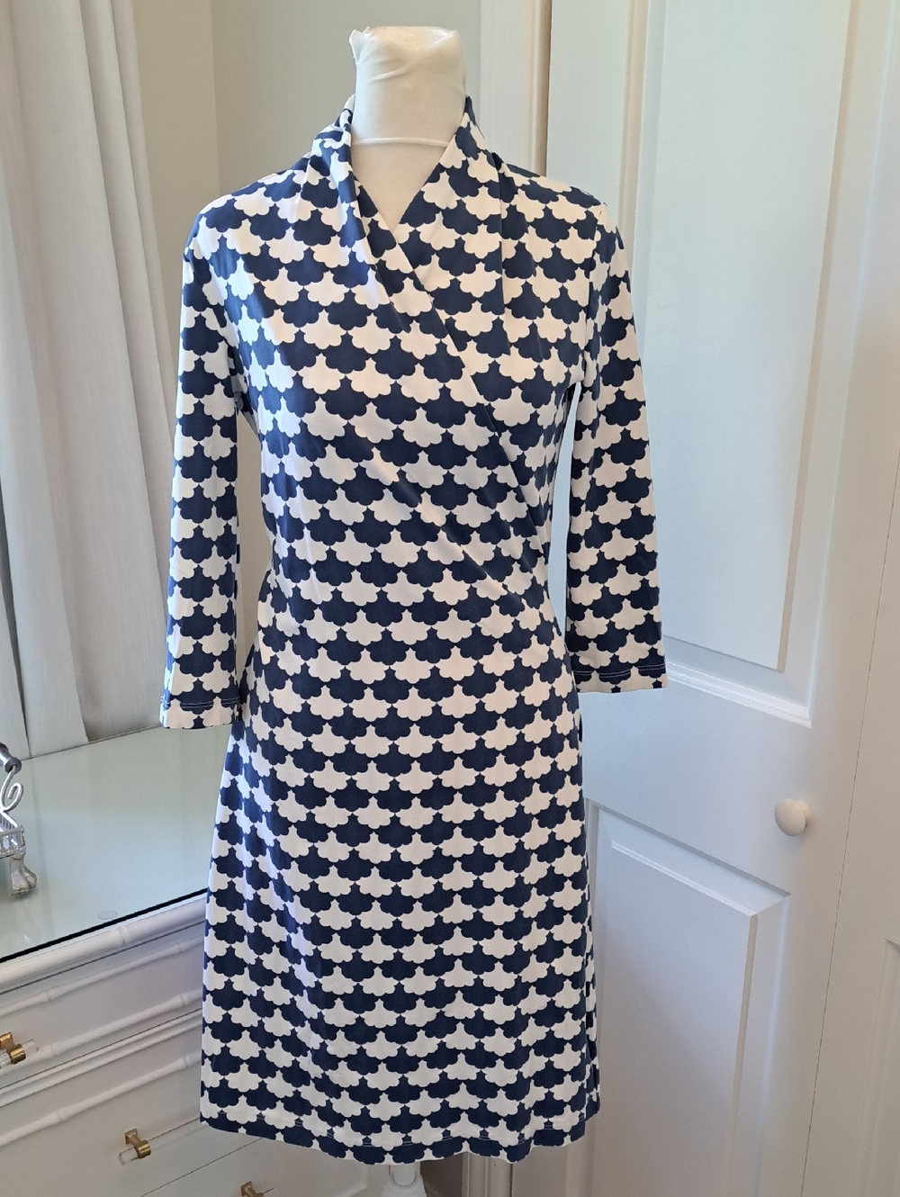 Sailor-Sailor Womens Summer/Preppy Blue/White Print Stretch Mini Dress XS